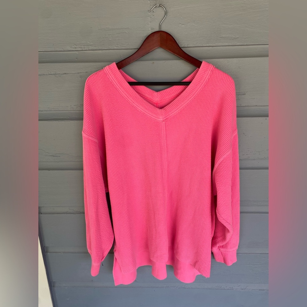 Aerie Texured V Neck Pullover Sweatshirt Large